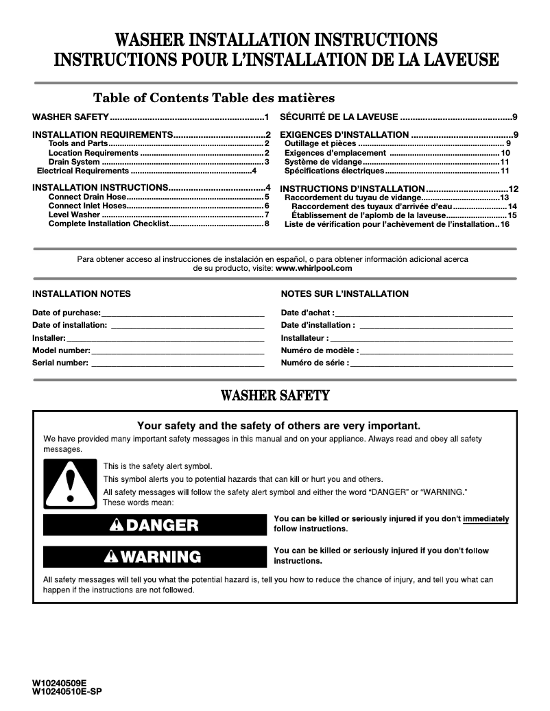 Page 1 of the manual Instructions / Assembly Maytag MVWC465HW