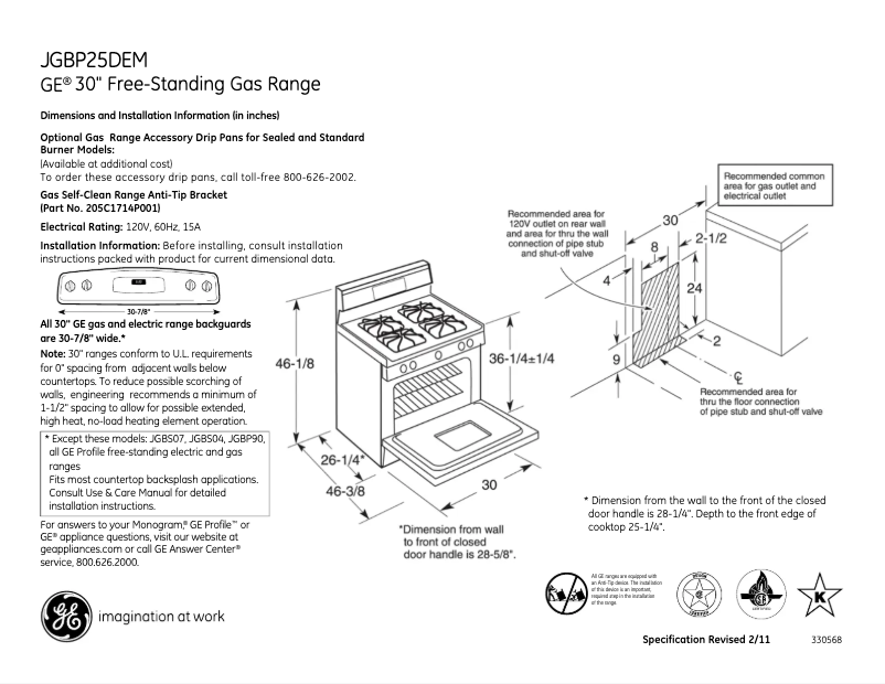 First page image of the manual for JGBP25DEMWW