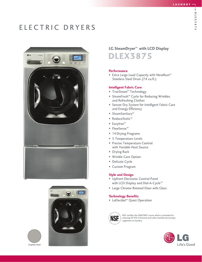 Page 1 of the manual Technical Sheet LG DLEX3875V