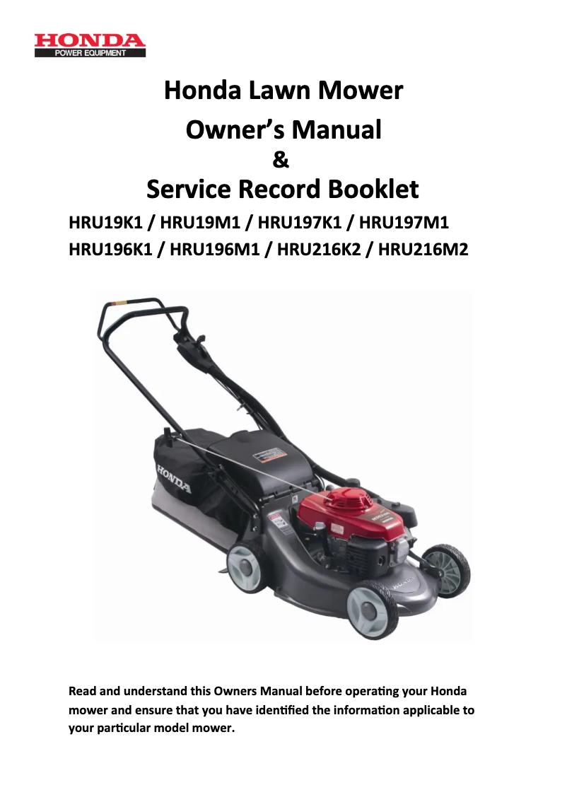 Page 1 of the manual User Manual Honda Buffalo Buck HRU19R1