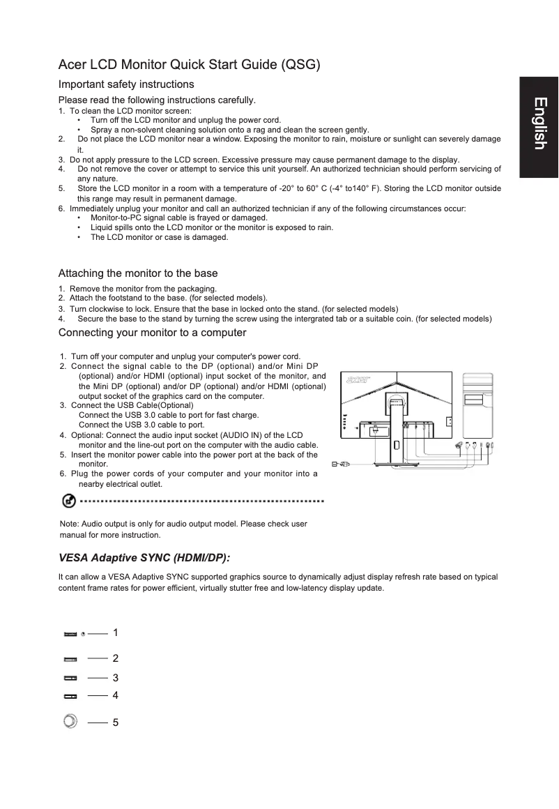 Page 1 of the manual Quick Start Guide Acer BL280K