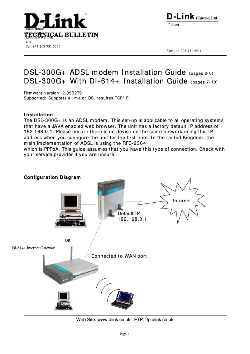 Page 1 of the manual Installation Guide D-Link DSL-300G+
