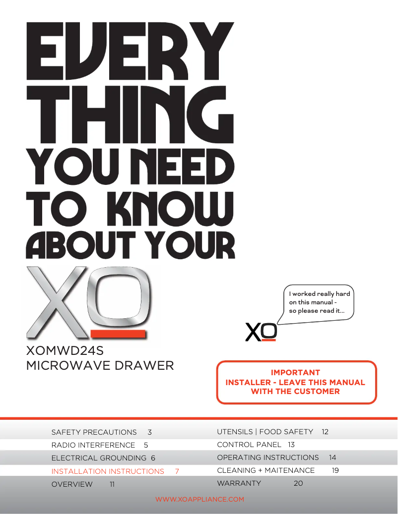 Page 1 of the manual User Manual XO XOMWD24SM