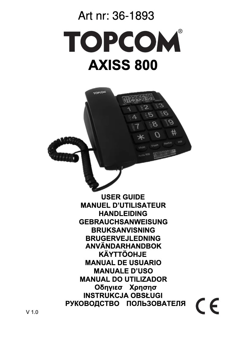 First page image of the manual for Axiss 800