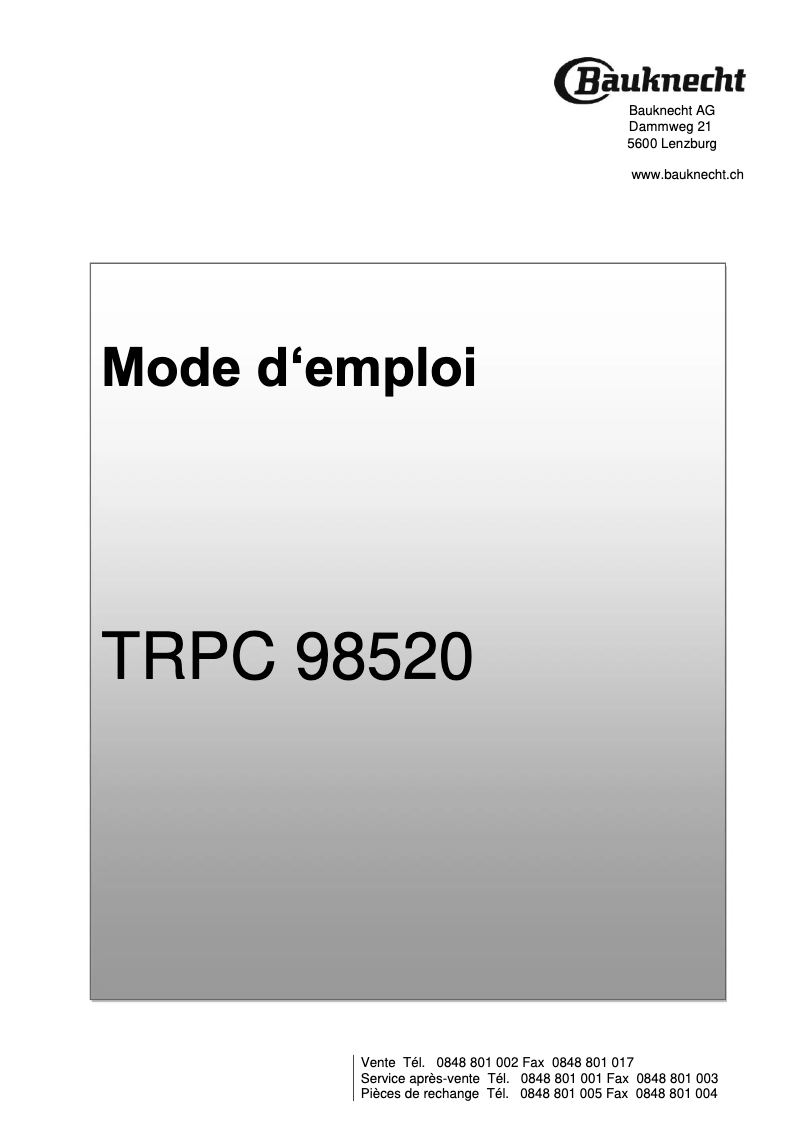 First page image of the manual for TRPC 98520