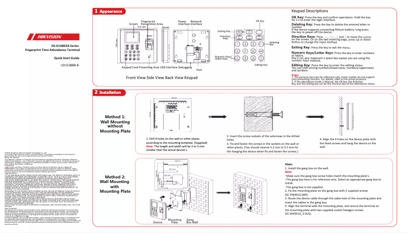 Page 1 of the manual Quick Start Guide Hikvision DS-K1A802AEF-B