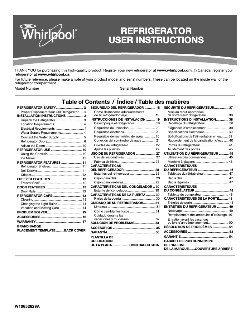 First page image of the manual for WRT106TFDB