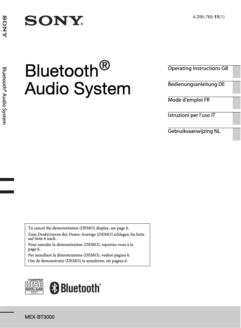 Page 1 of the manual Instruction Manual Sony MEX-BT3000