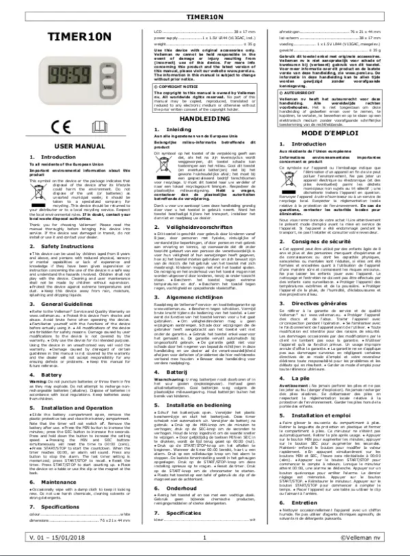 Page 1 of the manual User Manual Velleman TIMER10N