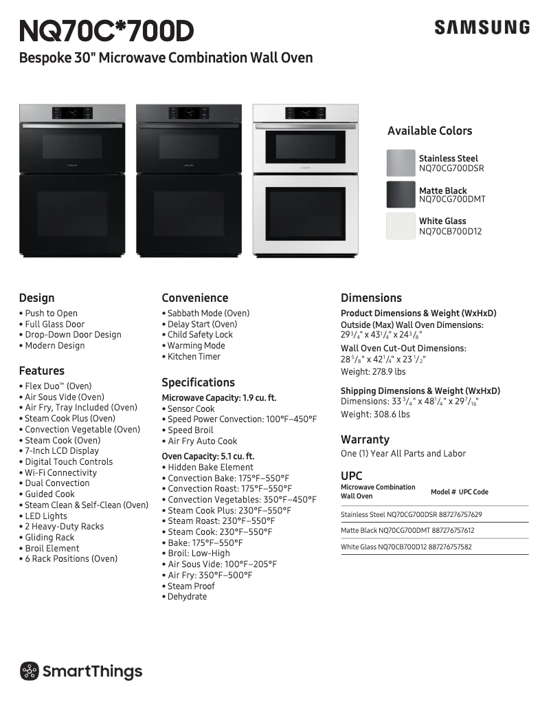 Page 1 of the manual Technical Sheet Samsung NQ70CB700D12