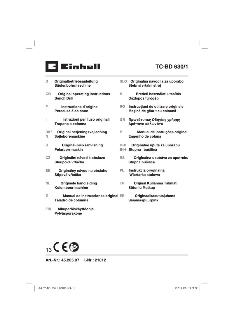 First page image of the manual for TC-BD 630/1