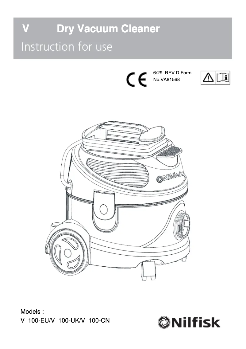 Page 1 of the manual User Manual Nilfisk VP100