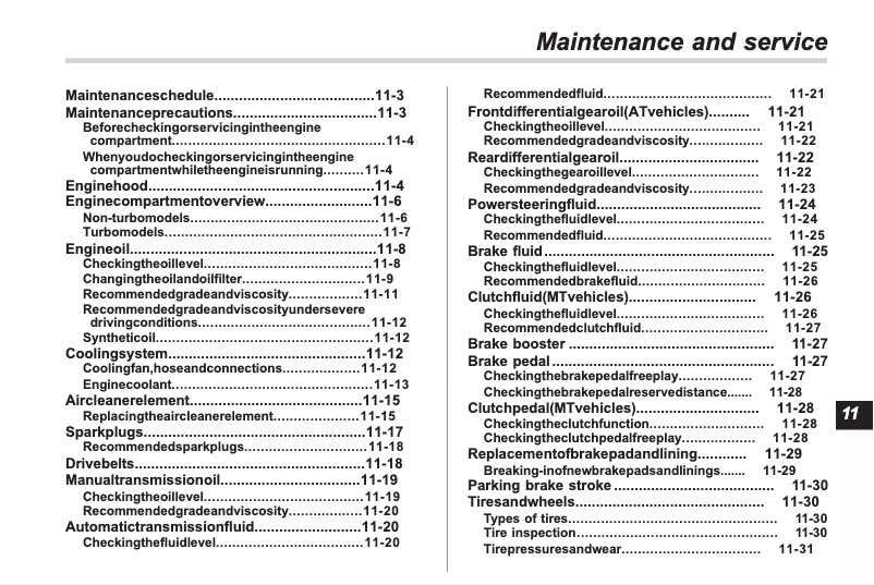 Page 1 of the manual Use and Maintenance Manual Subaru Impreza (2007)