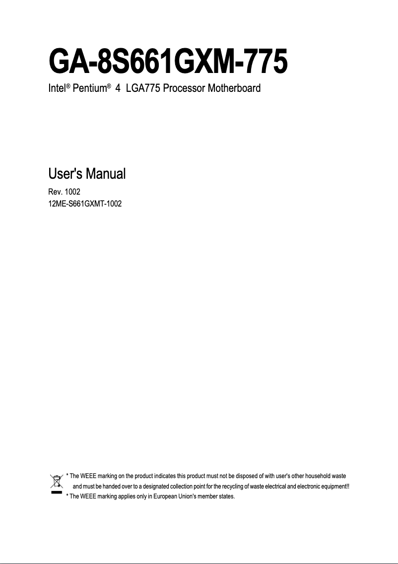 First page image of the manual for GA-8S661GXM-775