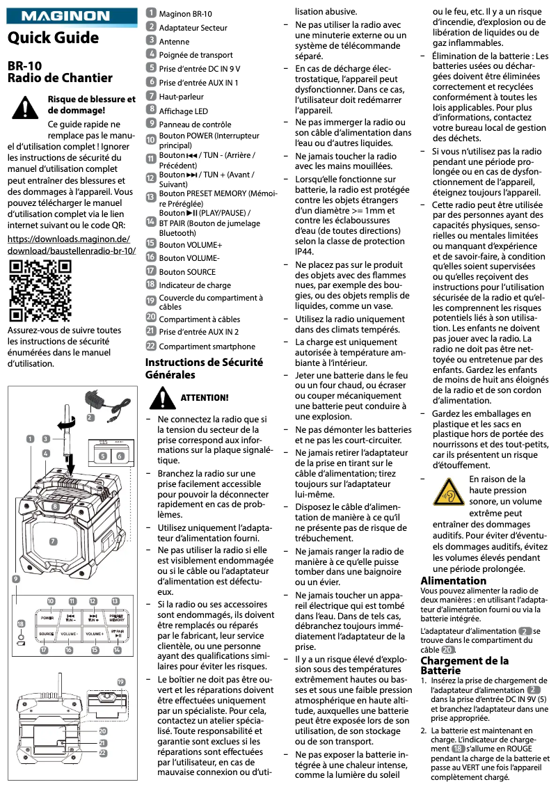 Page 1 of the manual Quick Start Guide Maginon BR-10