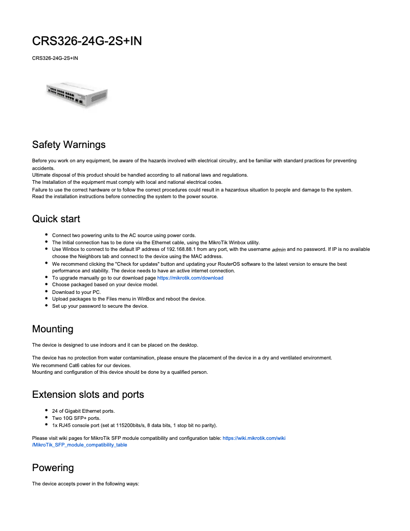 Page 1 of the manual User Manual Mikrotik CRS326-24G-2S+IN