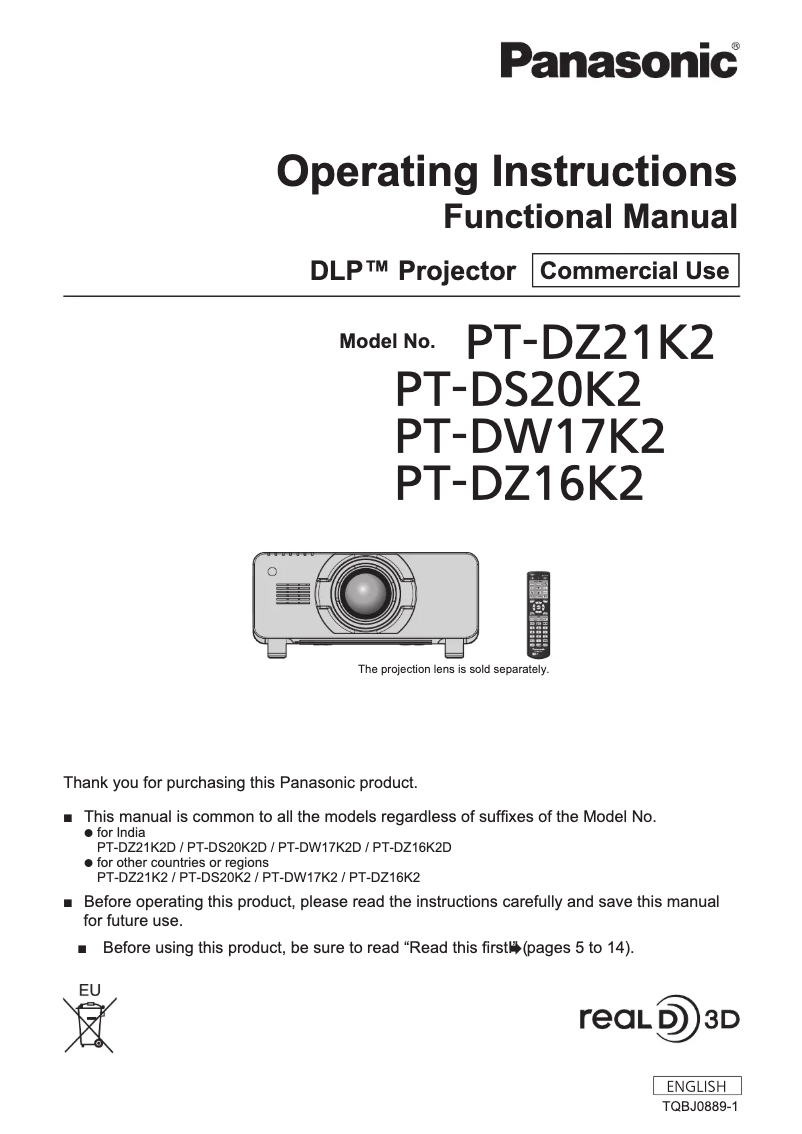 First page image of the manual for PT-DW17K2U