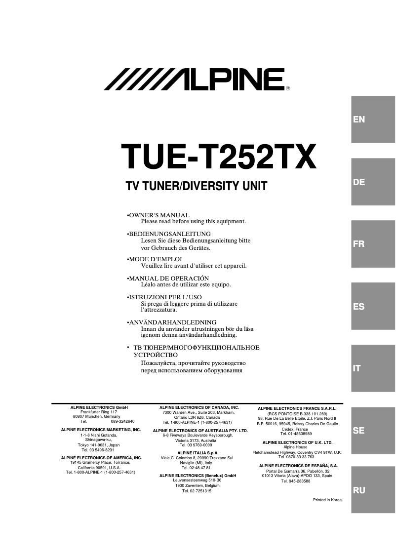 Page 1 of the manual User Manual Alpine TUE-T252TX