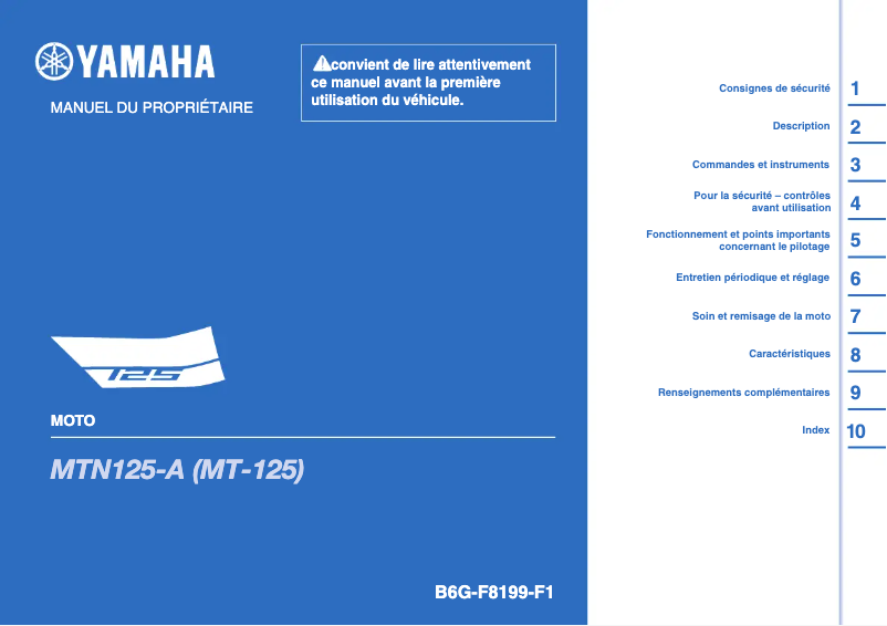 Page 1 of the manual User Manual Yamaha MT125 (2021)
