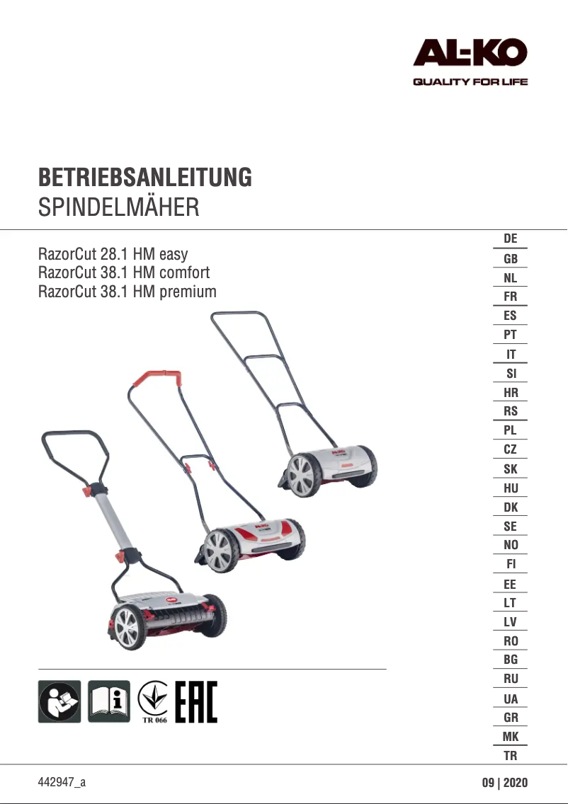 Page 1 of the manual User Manual AL-KO RazorCut 38.1 HM premium