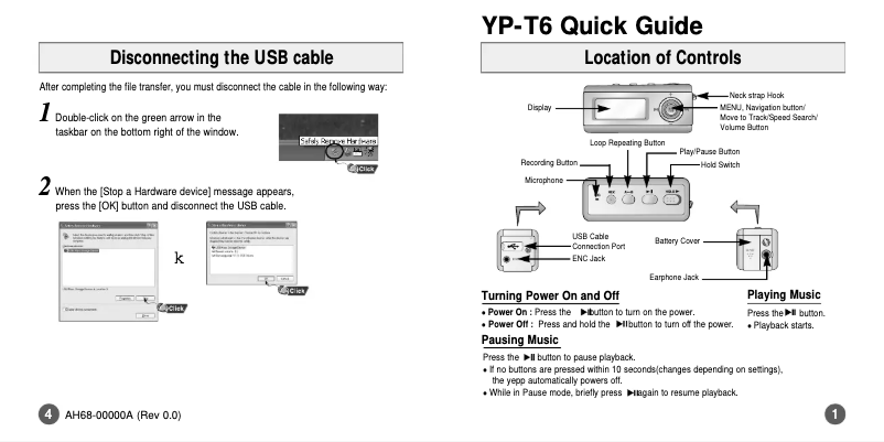 First page image of the manual for YP-T6