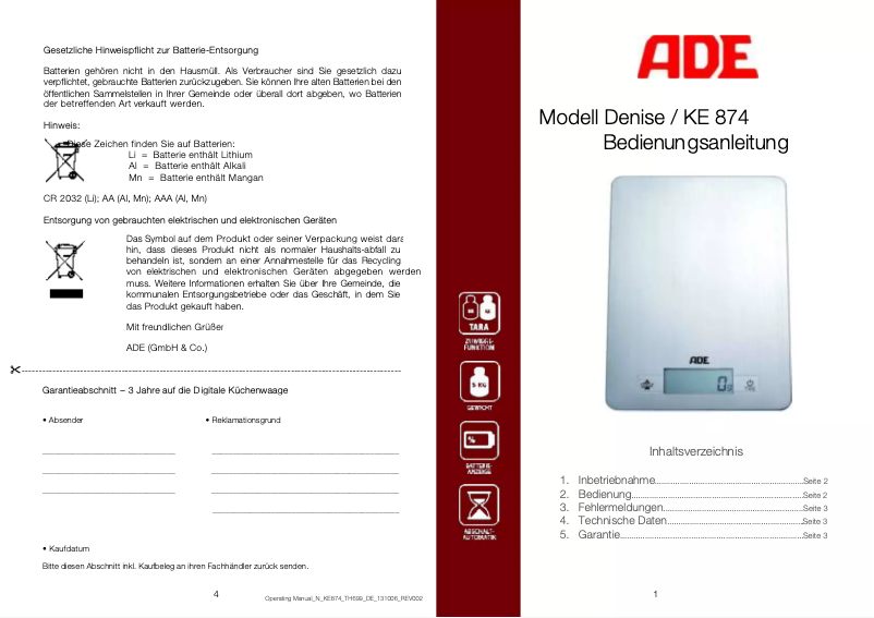 First page image of the manual for KE 874