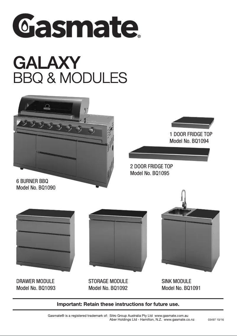 Page 1 of the manual Installation Guide Gasmate Galaxy BQ1090