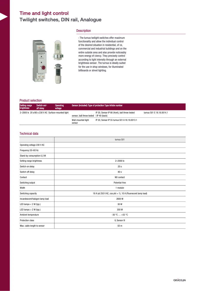 First page image of the manual for turnus 501 A