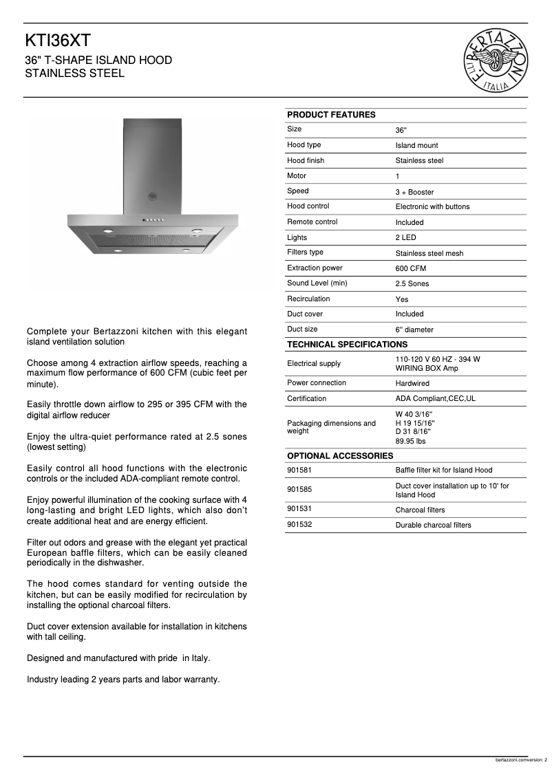 First page image of the manual for KTI36XT