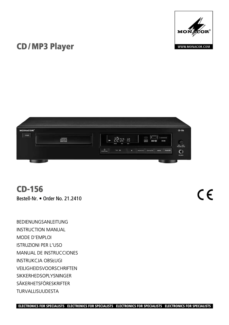 First page image of the manual for CD-156