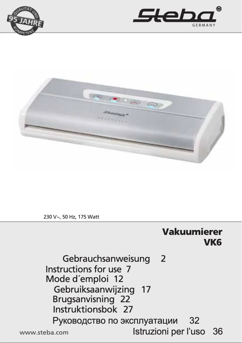 Page 1 of the manual User Manual Steba VK 6