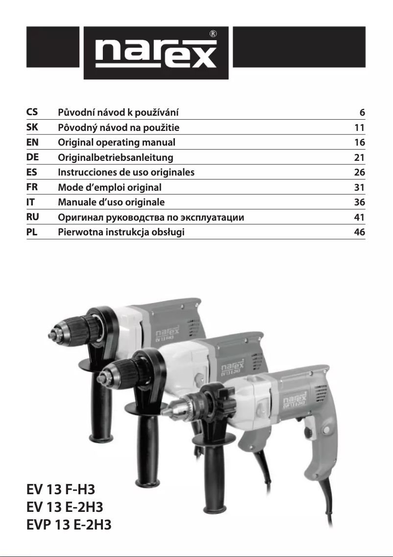 First page image of the manual for EV 13 F-H3
