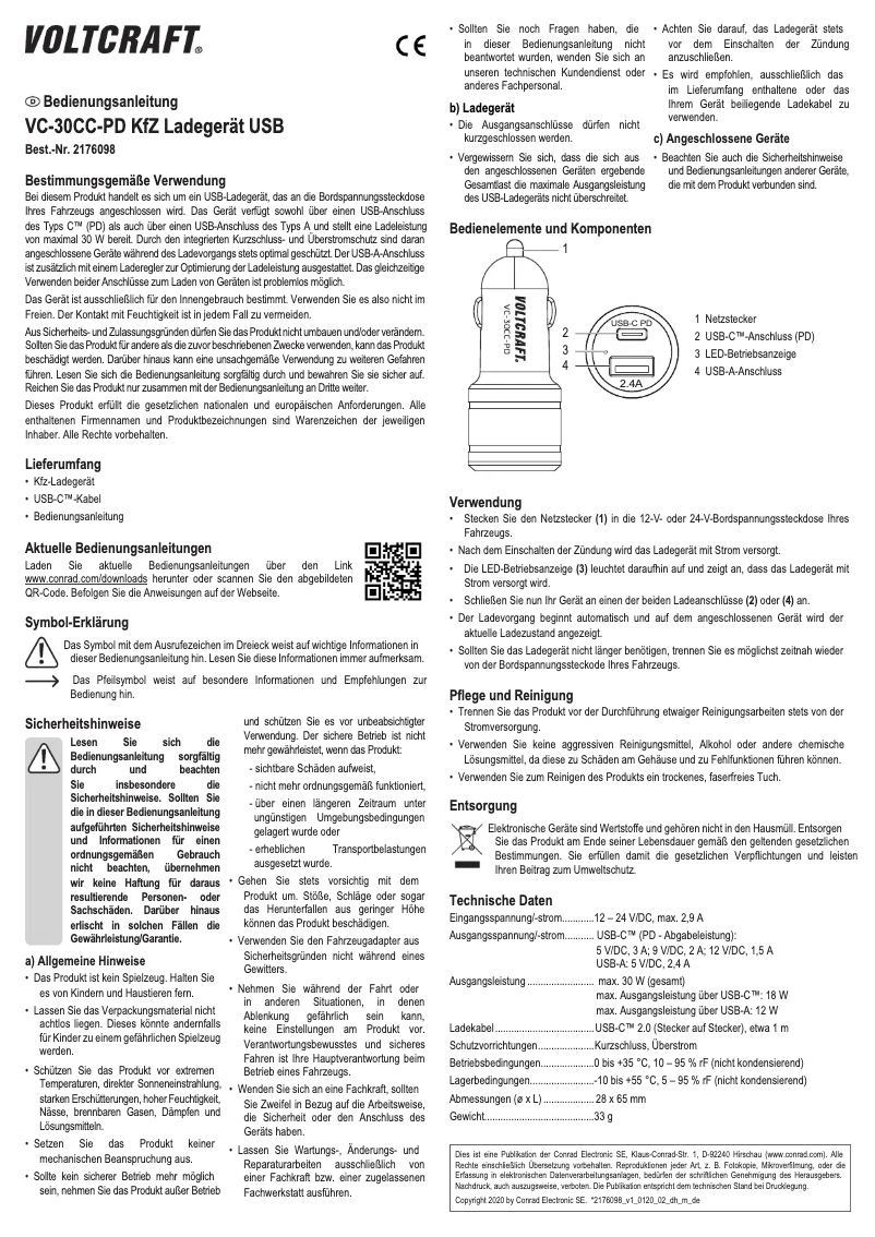 First page image of the manual for VC-30CC-PD