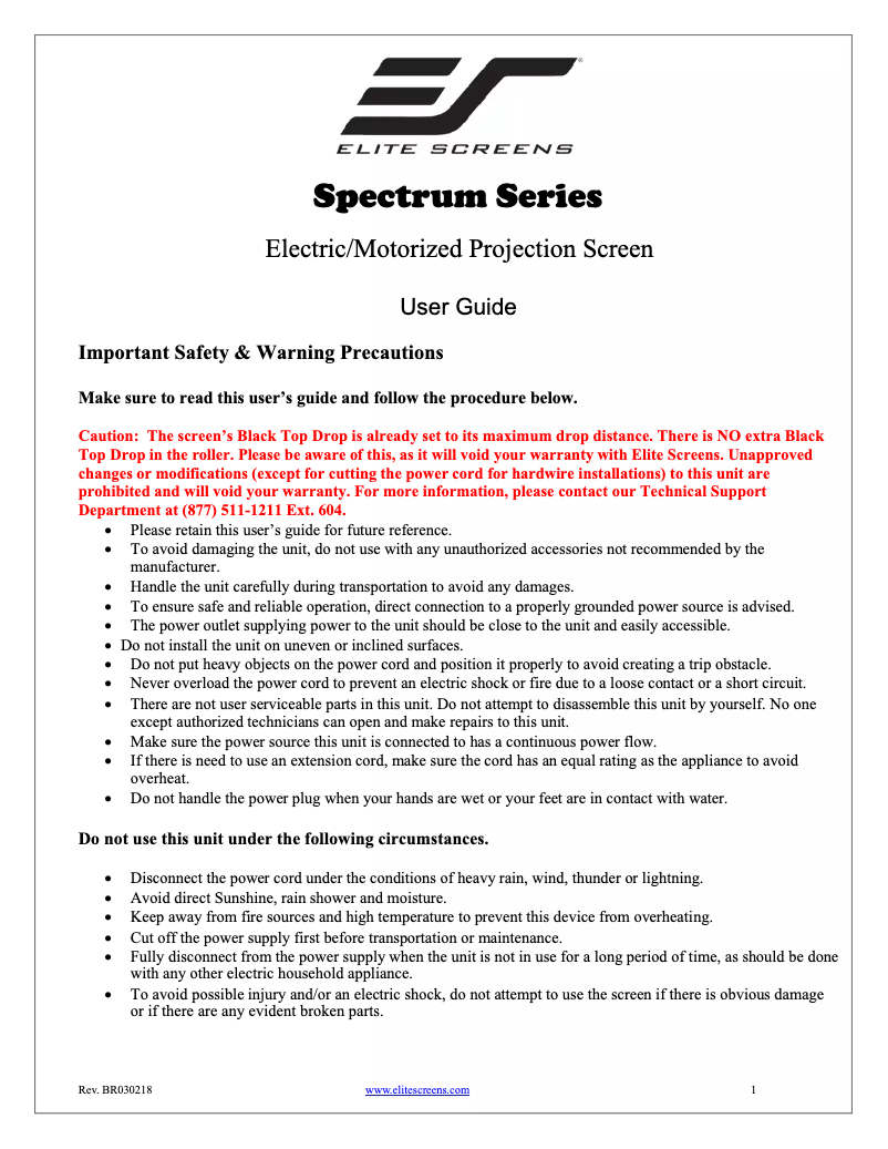 Image de la première page du manuel de l'appareil Spectrum Electric 125