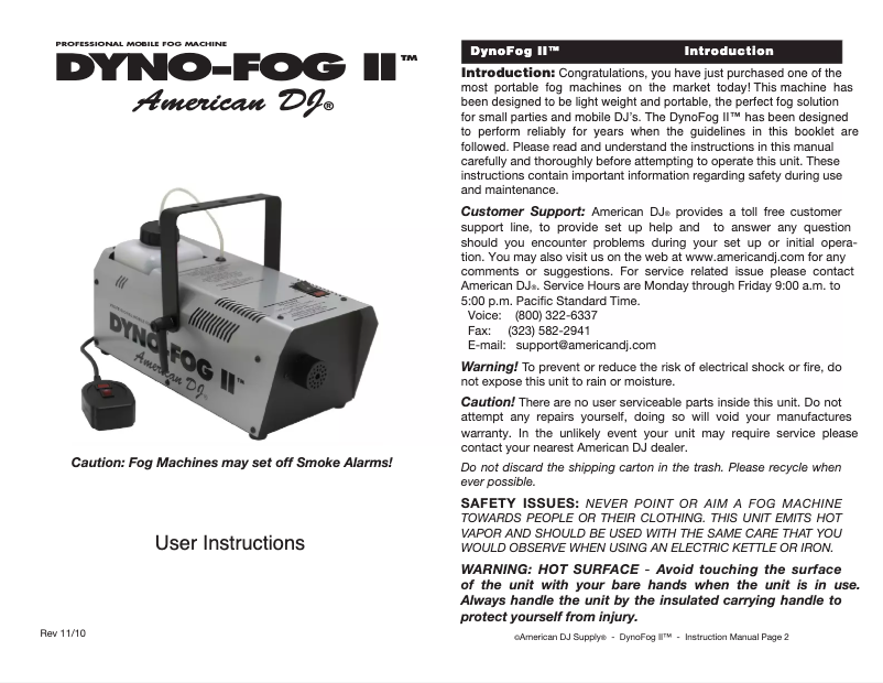 Page 1 of the manual User Manual American DJ Dyno-Fog II