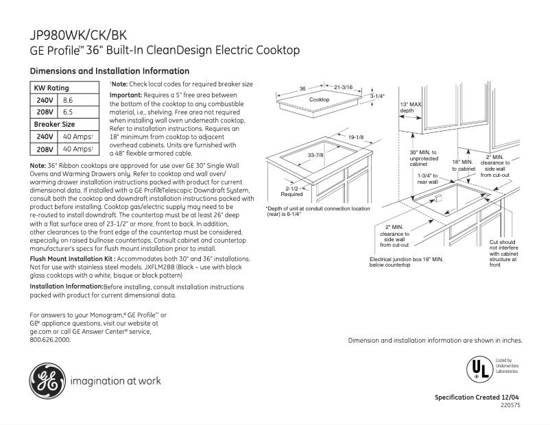 First page image of the manual for JP980WKWW
