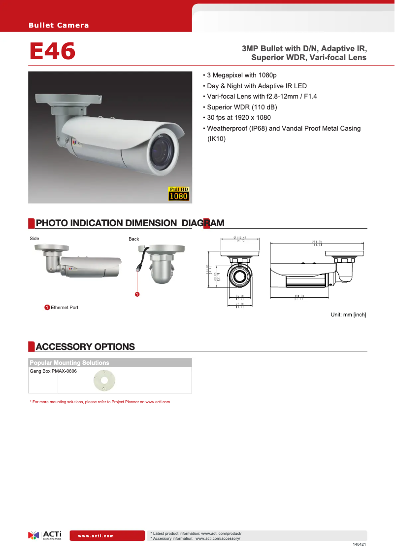 Page 1 of the manual Technical Sheet ACTi E46