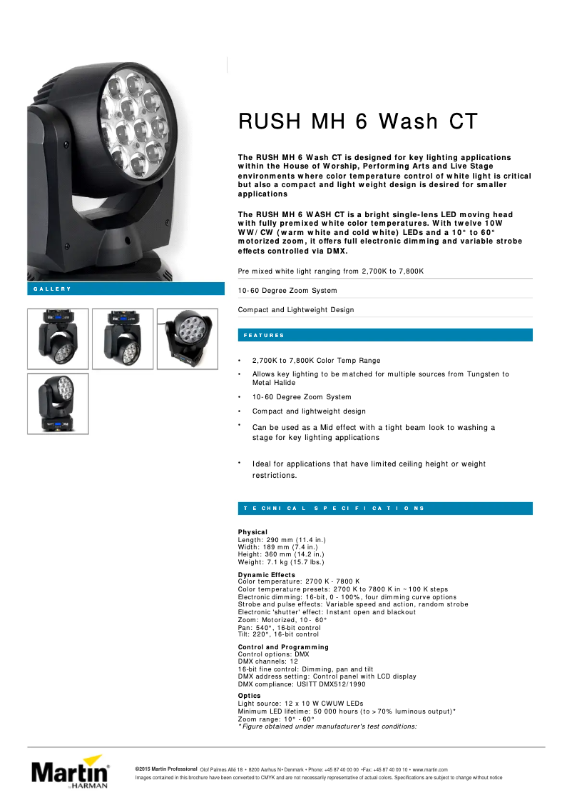 Page 1 of the manual Technical Sheet Martin RUSH MH 6 Wash CT