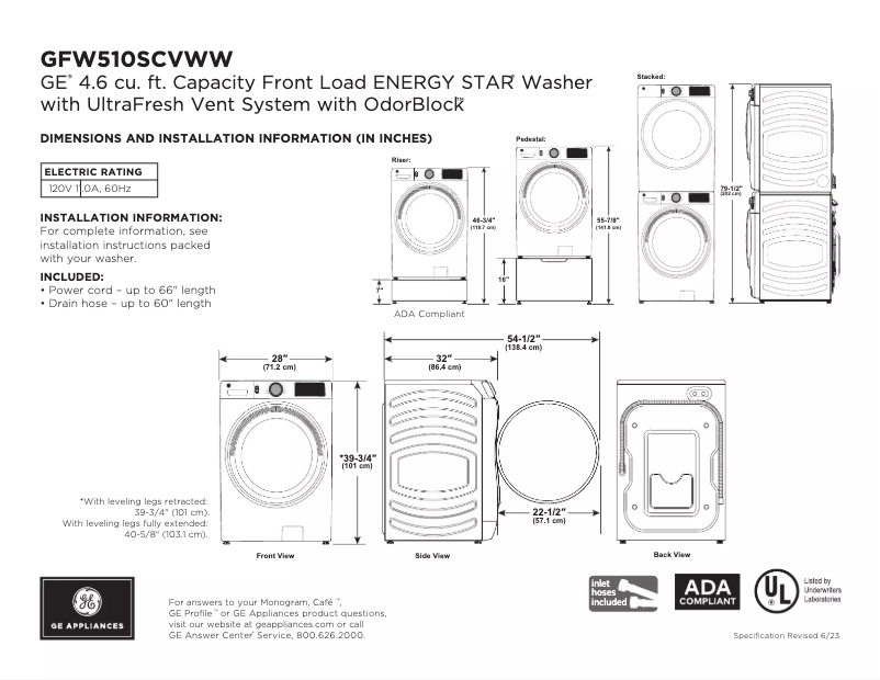 First page image of the manual for GFW510SCVWW