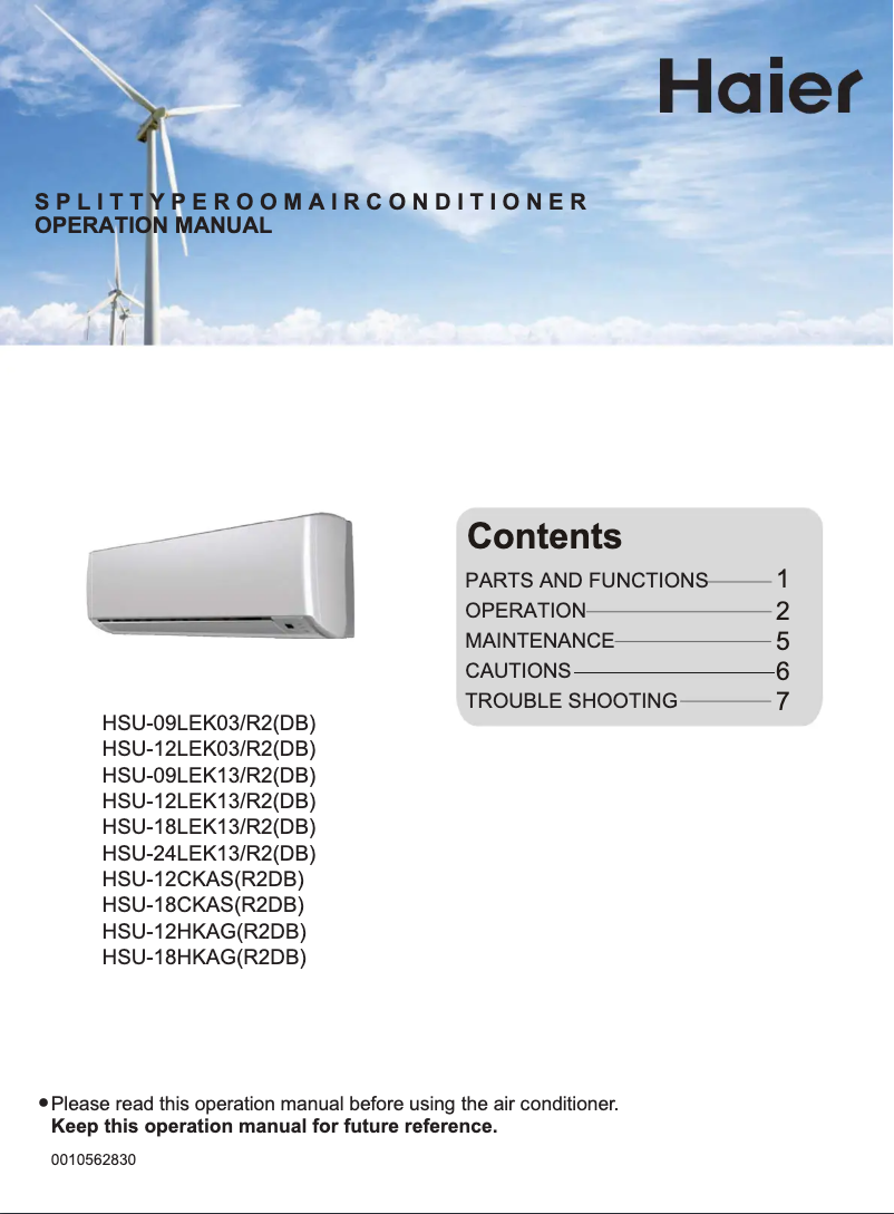 Page 1 of the manual User Manual Haier HSU-12LEK13/R2(DB)