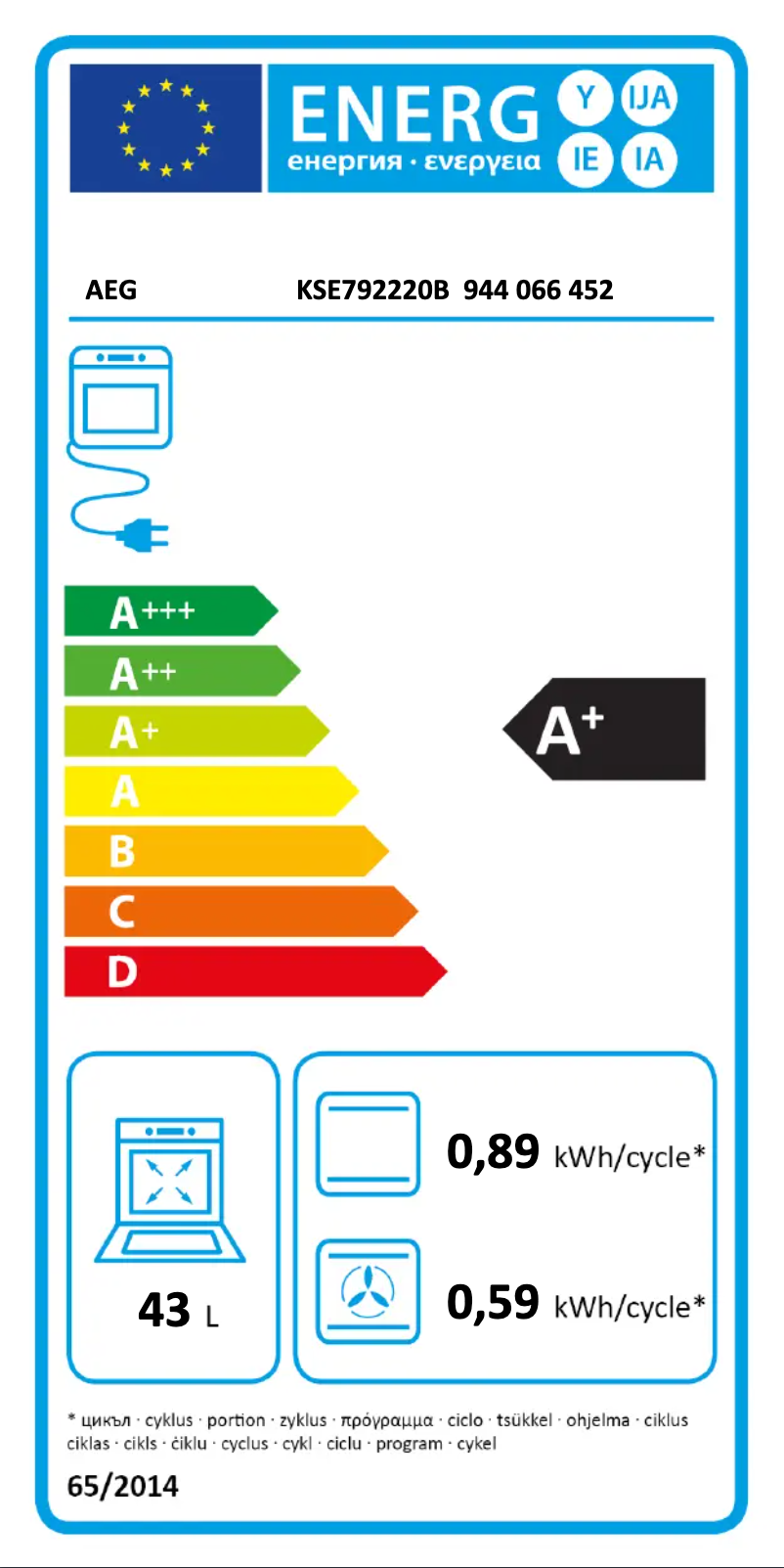 Page 1 of the manual Energy Label AEG KSE792220B