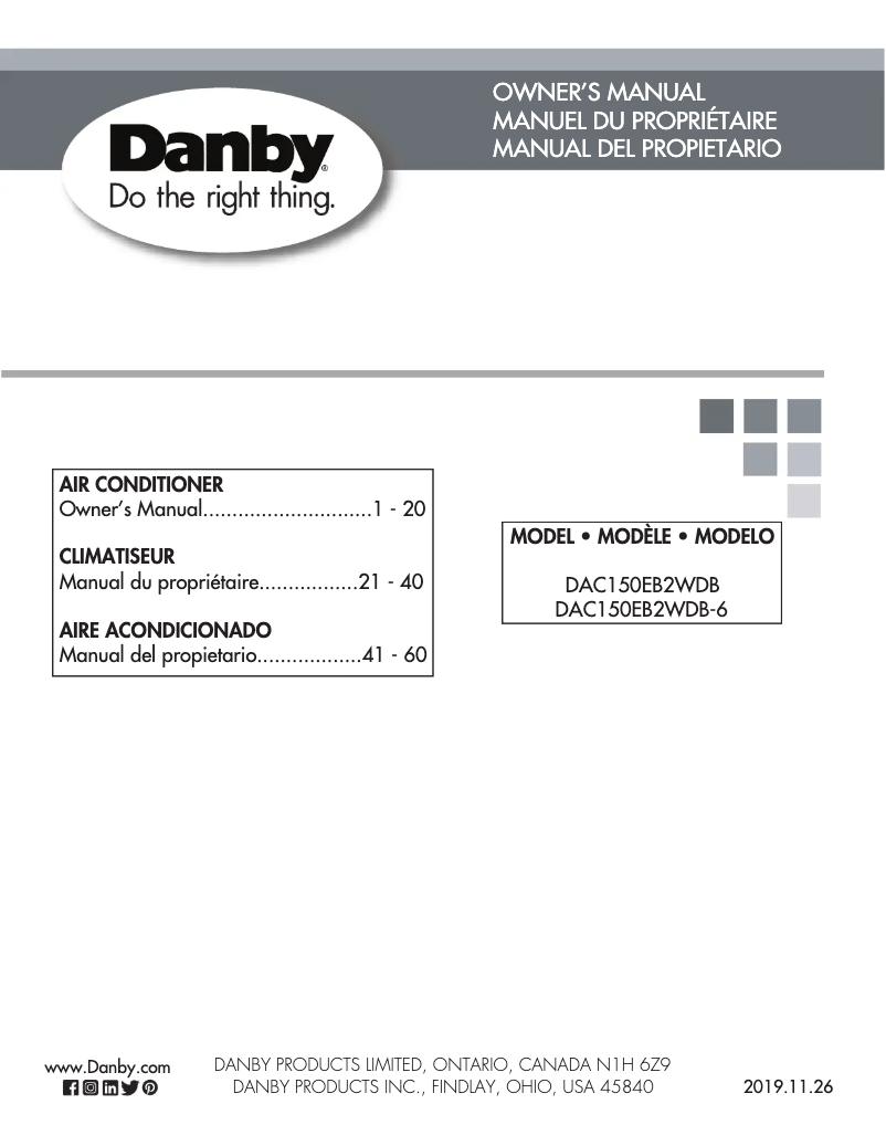 Page 1 of the manual User Manual Danby DAC150EB2WDB-6