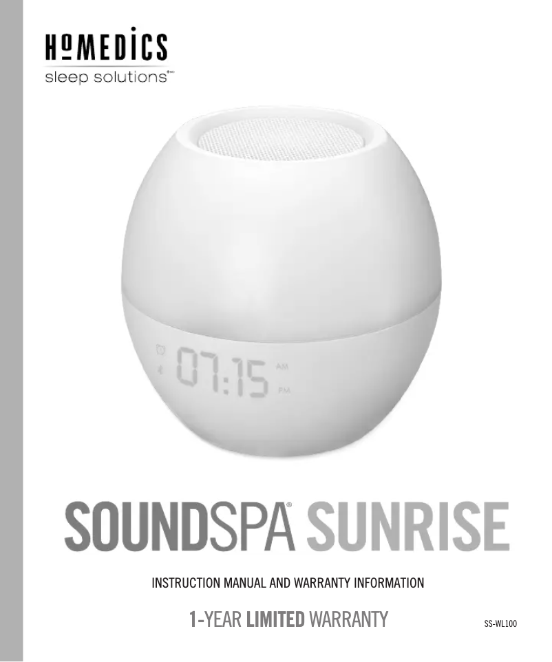 Page 1 of the manual User Manual Homedics SoundSpa Sunrise SS-WL100