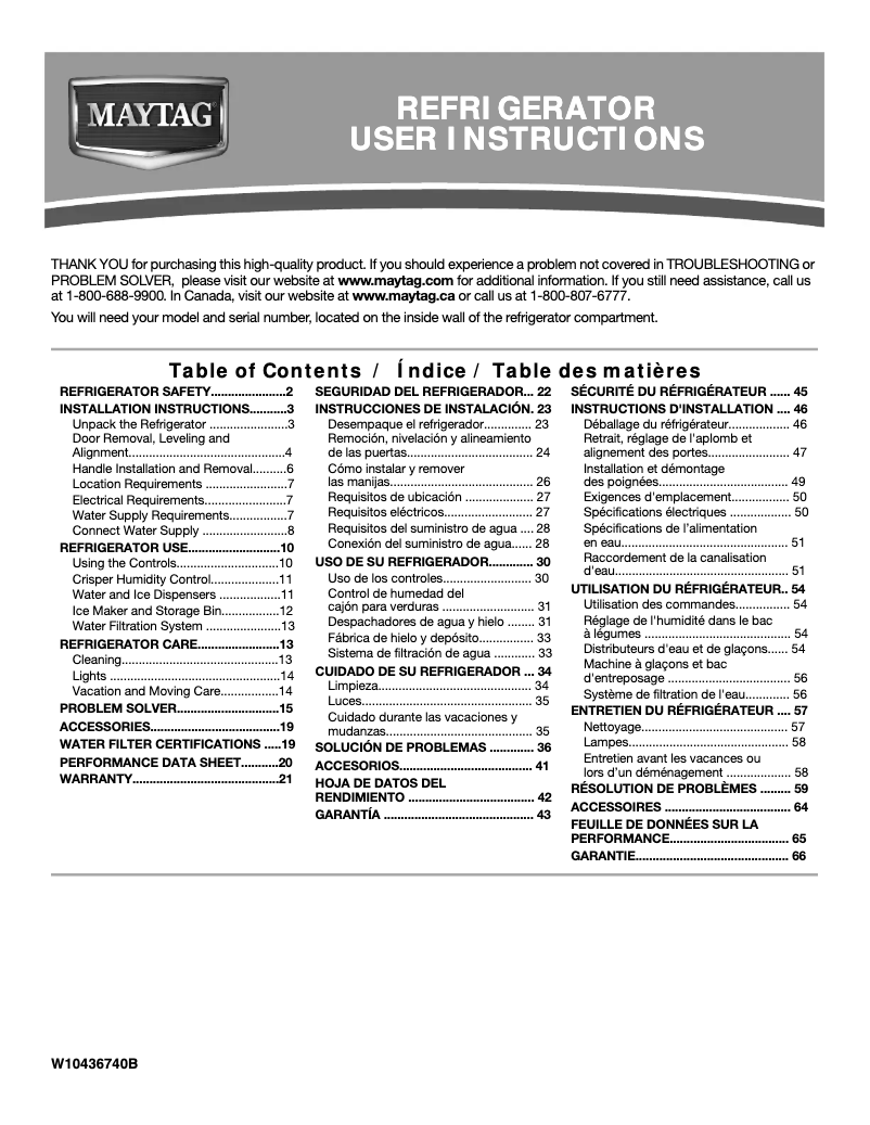 Page 1 of the manual Use and Maintenance Manual Maytag MSF22D4XAW