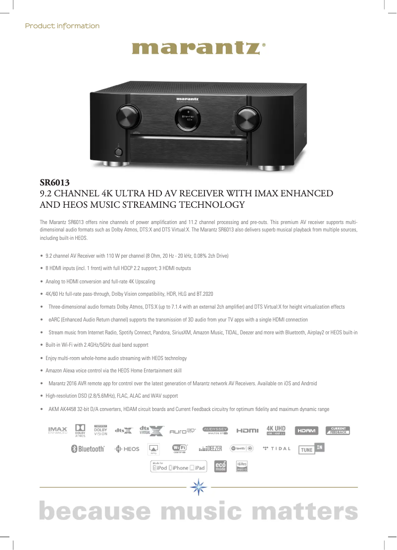 Page 1 of the manual Technical Sheet Marantz SR6013