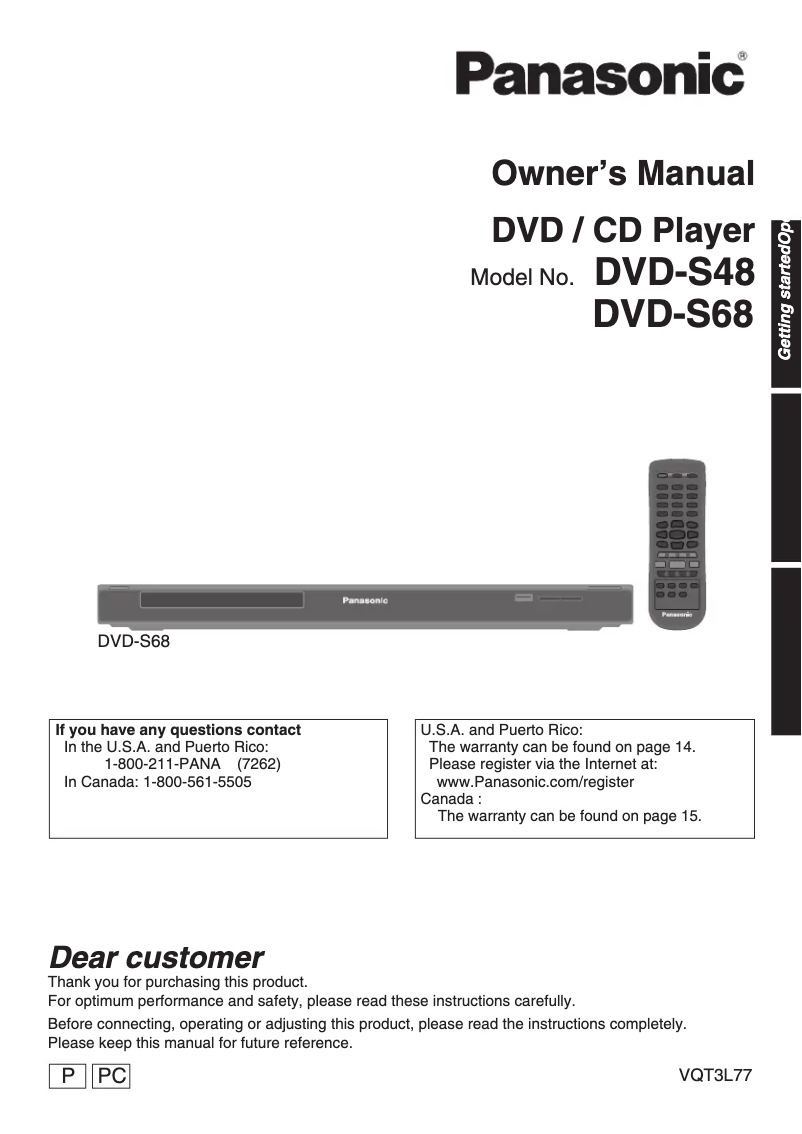 First page image of the manual for DVD-S48