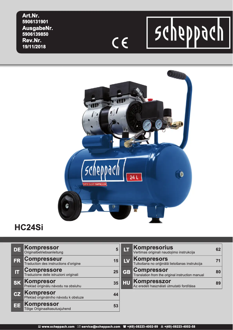 Page 1 of the manual User Manual Scheppach HC24Si