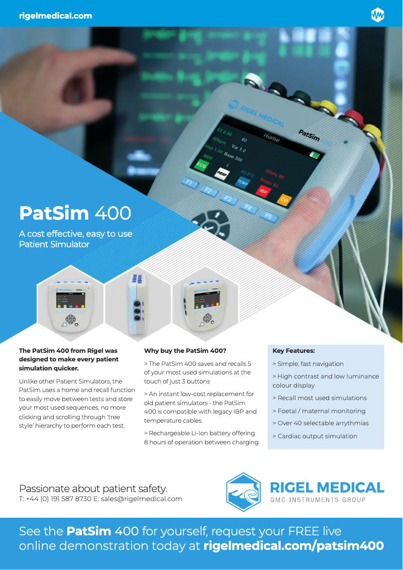 First page image of the manual for PatSim 400