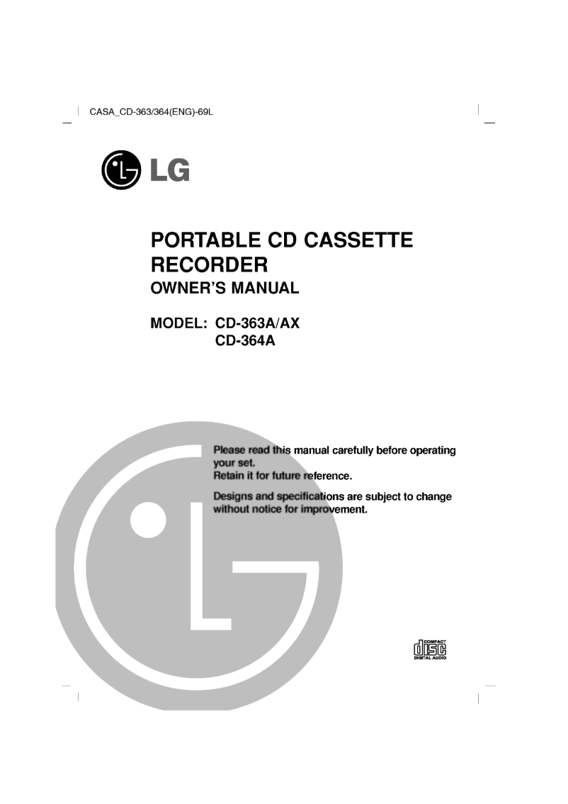 First page image of the manual for CD-364A