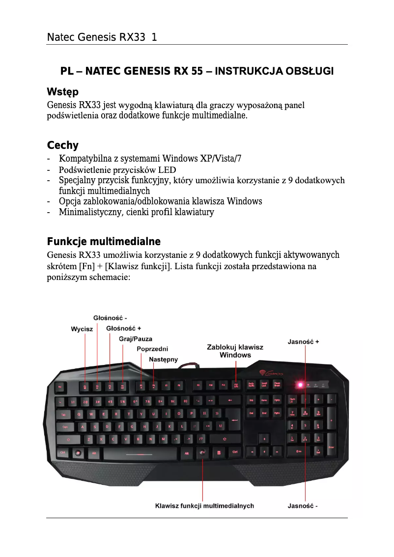 Page 1 de la notice Manuel utilisateur Natec RX33